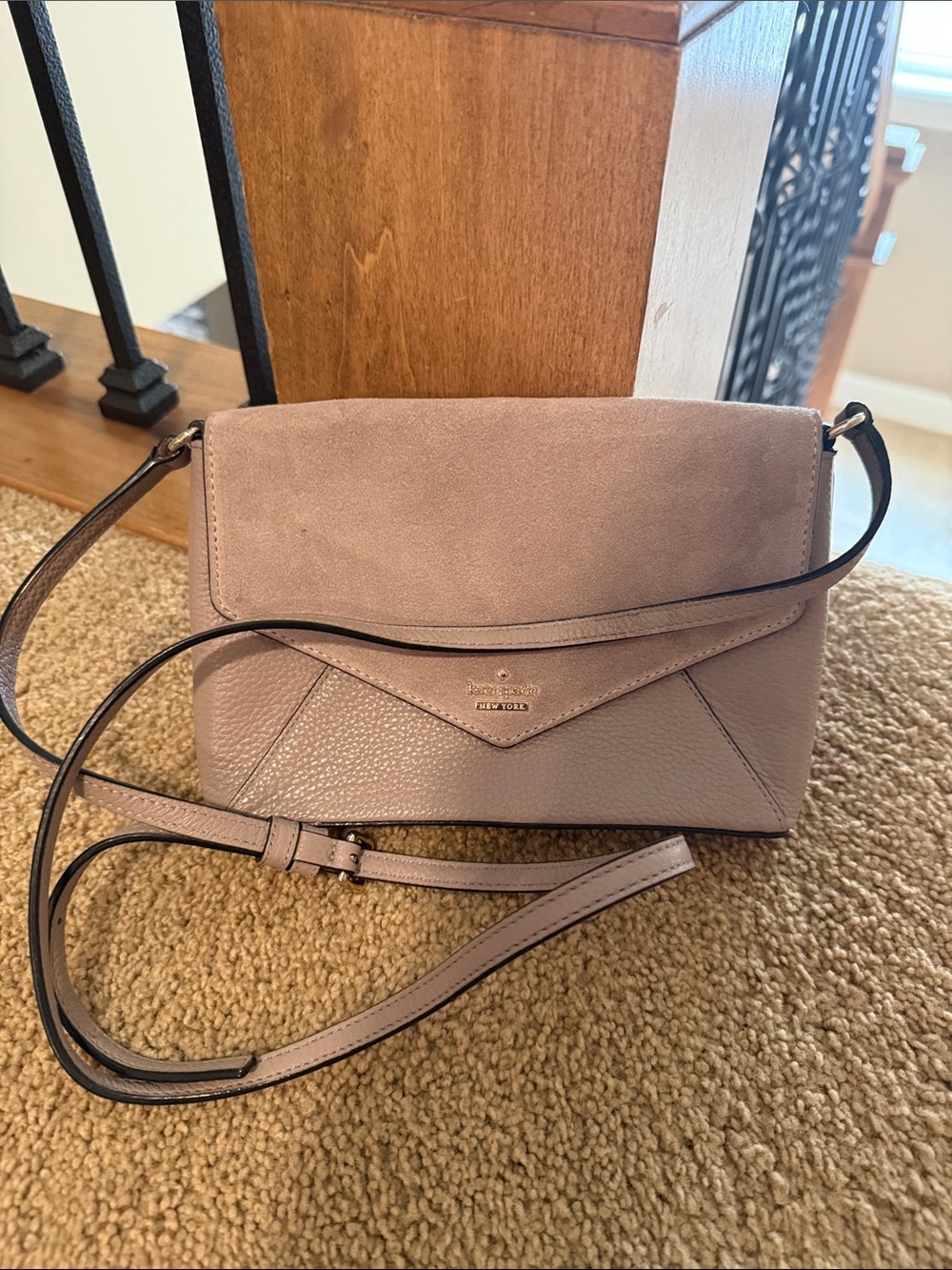 kate spade Mauve Pebble & Suede Crossbody Envelope Bag